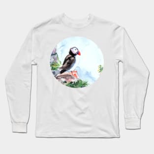 Atlantic Puffin sitting on the rocks Long Sleeve T-Shirt